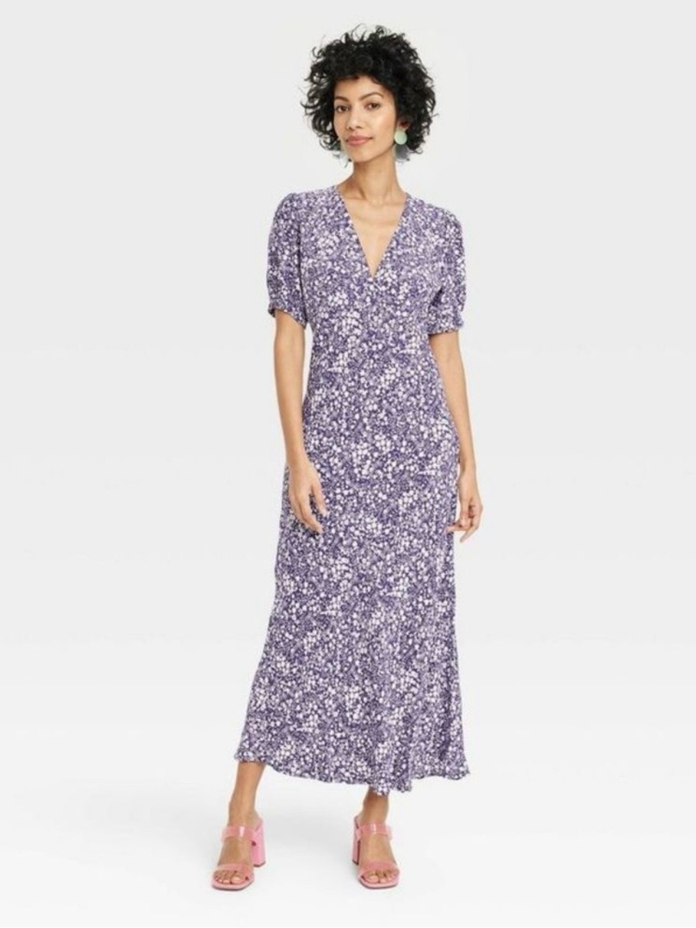 a new day  Floral V-Neck Midi Dress